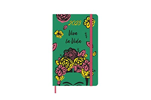 Moleskine Daily Planner 2023, 12-monatiger Kalender, Limitierte Edition Frida Kahlo, Tagesplaner mit Hardcover und Elastischem Verschluss, Großformat 13 x 21 cm, Farbe Grün von Moleskine