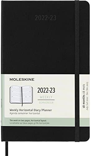 Moleskine - Horizontaler Wochenplaner, Pocket Terminplaner 18 Monate 2022/2023, Wochenkalender mit Festem Einband und Gummibandverschluss, Maß Large 13 x 21 cm, Farbe: Schwarz von Moleskine