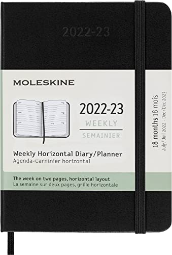 Moleskine - Horizontaler Wochenplaner, Pocket Terminplaner 18 Monate 2022/2023, Wochenkalender mit Festem Einband und Gummibandverschluss, Maß Pocket ... 1 Wo = 2 Seiten, horizontal, Hard Cover von Moleskine