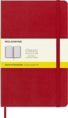 Moleskine - Klassisches Kariertes Notizbuch - Hardcover mit Elastischem Verschlussband - Farbe Scharlachrot - Größe A5 13 x 21 cm- 208 Seiten von Moleskine