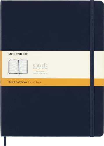 Moleskine - Klassisches Liniertes Notizbuch - Hardcover mit Elastischem Verschlussband - Farbe Saphirblau - Größe Extra Groß 19 x 25 cm - 208 Seiten von Moleskine