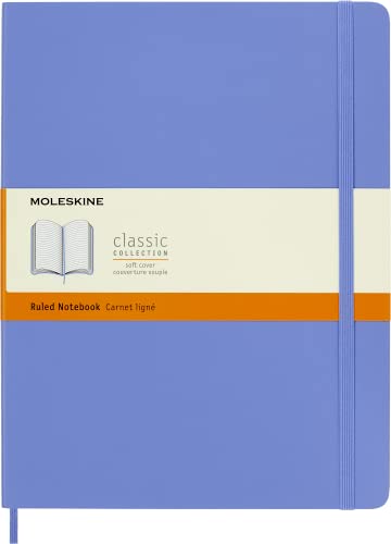 Moleskine - Klassisches Notizbuch, Linierte Seiten, Softcover und elastischer Verschluss, Größe 19 x 25 cm, Farbe Hortensienblau, 192 Seiten von Moleskine