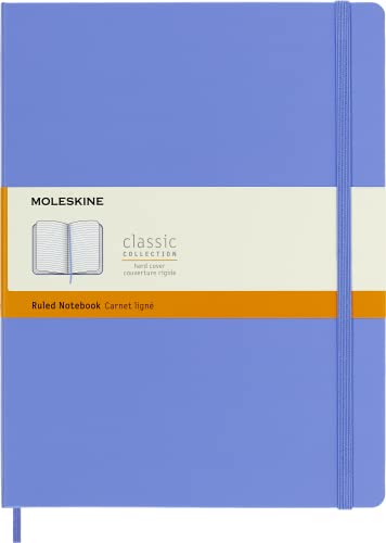 Moleskine - Klassisches Notizbuch, Linierte Seiten, fester Einband und elastischer Verschluss, Größe 19 x 25 cm, Farbe Hortensienblau, 192 Seiten von Moleskine