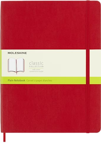 Moleskine Klassisches Notizbuch mit glattem Papier, weicher Umschlag und elastischer Verschluss, Farbe Scharlachrot, Größe Extra Groß 19 x 25 A4, 192 Seiten von Moleskine