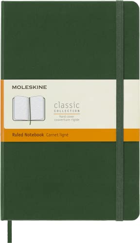 Moleskine Klassisches Notizbuch mit liniertem Papier, Hardcover und elastischem Verschluss, Farbe Myrtegrün, Größe Groß 13 x 21 cm, 240 Seiten. von Moleskine