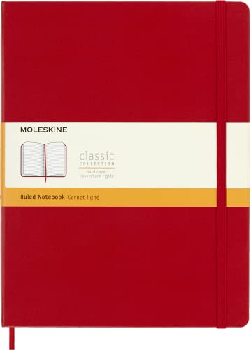 Moleskine Klassisches Notizbuch mit liniertem Papier, Hardcover und elastischem Verschluss, Farbe Scharlachrot, Größe Extra Large 19 x 25 cm, 192 Seiten. von Moleskine