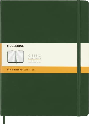 Moleskine - Klassisches Notizbuch mit linierten Seiten, Hardcover und elastischem Verschluss, Farbe Myrtengrün, Größe Extra Large 19 x 25 cm, 192 Seiten. von Moleskine