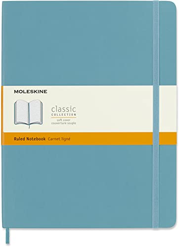 Moleskine - Klassisches Notizbuch mit linierten Seiten, Softcover und elastischem Verschluss, Farbe Riffblau, extra großes Format 19 x 25 cm, 192 Seiten. von Moleskine
