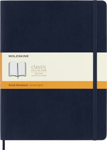Moleskine - Klassisches Notizbuch mit linierten Seiten, Softcover und elastischem Verschluss, Farbe Sapphirblau, extra großes Format 19 x 25 cm, 192 Seiten von Moleskine