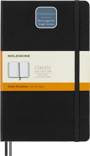 Moleskine - Klassisches erweitertes liniertes Notizbuch - Harter Umschlag und elastischer Verschluss - Farbe Schwarz - Größe Groß 13 x 21 A5 - 400 Seiten von Moleskine