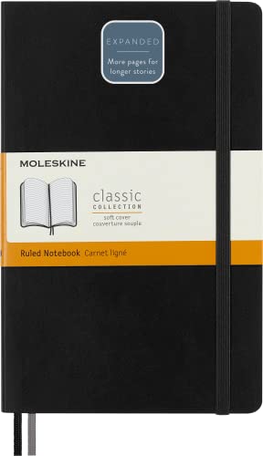 Moleskine - Klassisches erweitertes liniertes Notizbuch - Weicher Umschlag und elastischer Verschluss - Farbe Schwarz - Größe Groß 13 x 21 A5 - 400 Seiten von Moleskine