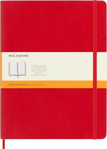 Moleskine Klassisches Notizbuch, Liniertes Notizbuch, Weicher Einband und Elastischer Verschluss, Größe XL 19 x 25 cm, Farbe Scharlachrot, 192 Seiten von Moleskine