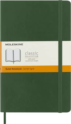 Moleskine Klassisches liniertes Notizbuch - Weicher Umschlag und elastischer Verschluss - Farbe Myrten Grün - Großformat 13 x 21 A5 - 192 Seiten von Moleskine