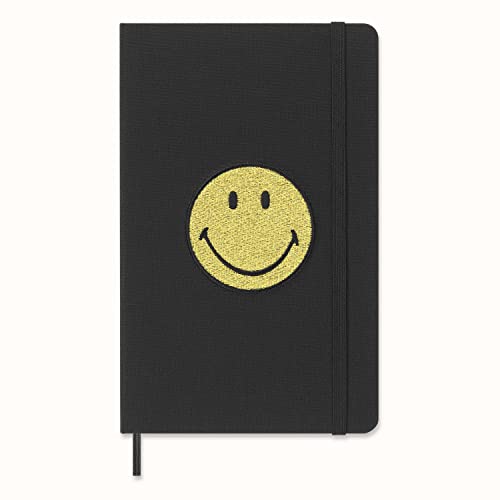 Moleskine - Limitierte Edition, Smiley Liniertes Notizbuch mit Hardcover und Elastikverschluss, Großformat 13 x 21 cm, Farbe Schwarz von Moleskine