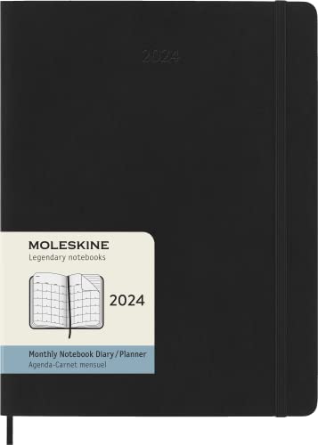 Moleskine Monatsplaner , 12 Monate 2024, Agenda 2024, XL 19x25, Softcover mit Gummizugverschluss, Farbe Schwarz von Moleskine