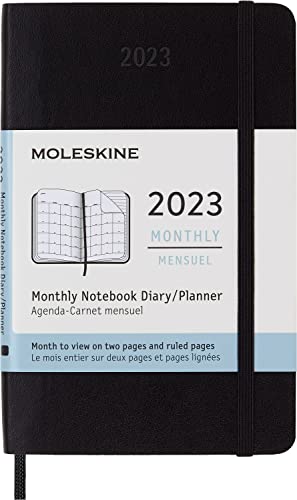 Moleskine Monatsplaner 2023, 12-Monatiger Kalender, Monatsnotizbuch mit Softcover, Taschenformat 9 x 14 cm, Farbe Schwarz von Moleskine
