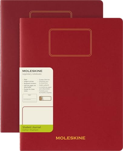 Moleskine Student Cahier Journal, Set 2 Notizhefte mit Abtrennbaren Weißen Seiten, Kartonumschlag und Aufkleber, Farbe Rot, Format XXL 21,6 x 27,9 cm von Moleskine