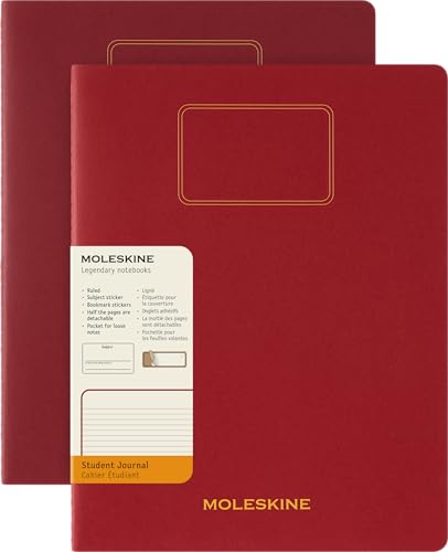 Moleskine Student Cahier Journal, Set 2 linierte Notizhefte mit heraustrennbaren Seiten, Kartonumschlag und Aufkleber, Farbe Rot, Format XXL 21,6 x 27,9 cm von Moleskine