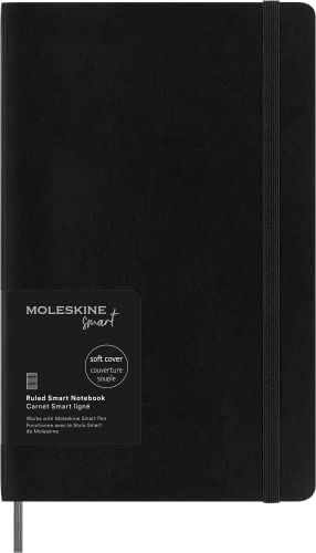 Moleskine Smart Notebook, Smart Writing System, Digitales Smart-Notizbuch mit Weichem Einband, Linierten Seiten und Praktischem Gummizugverschluss, Großformat 13 x 21, Farbe: Schwarz von Moleskine