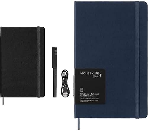 Moleskine Smart Writing Set + Smart Notebook, Set mit Smart Notebook Schwarz mit linierten Seiten 13x21cm und Smart Stift, Smart Notebook Saphirblau mit linierten Seiten 13x21cm von Moleskine