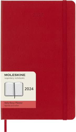 Moleskine Tagesplaner , 12 Monate 2024, Agenda 2024, Large 13x21, Hardcover mit Gummizugverschluss, Farbe Kaminrot von Moleskine
