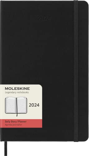 Moleskine Tagesplaner , 12 Monate 2024, Agenda 2024, Large 13x21, Hardcover mit Gummizugverschluss, Farbe Schwarz von Moleskine