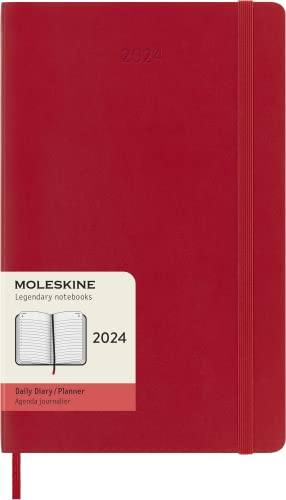 Moleskine Tagesplaner , 12 Monate 2024, Agenda 2024, Large 13x21, Softcover mit Gummizugverschluss, Farbe Kaminrot von Moleskine