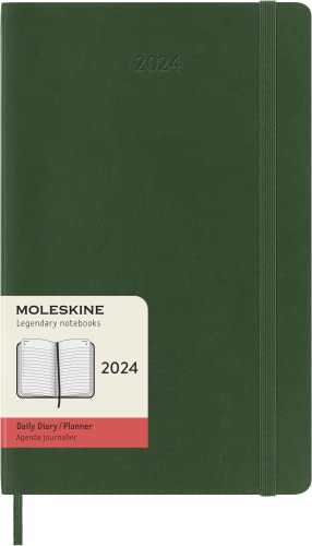 Moleskine Tagesplaner , 12 Monate 2024, Agenda 2024, Large 13x21, Softcover mit Gummizugverschluss, Farbe Myrtegrün von Moleskine