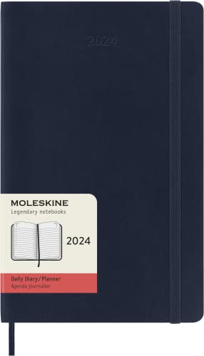 Moleskine Tagesplaner , 12 Monate 2024, Agenda 2024, Large 13x21, Softcover mit Gummizugverschluss, Farbe Saphirblau von Moleskine