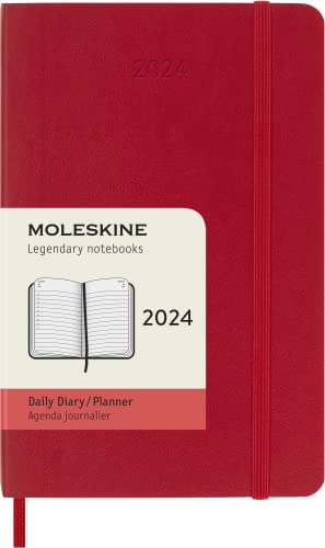 Moleskine Tagesplaner , 12 Monate 2024, Agenda 2024, Pocket 9x14, Softcover mit Gummizugverschluss, Farbe Kaminrot von Moleskine