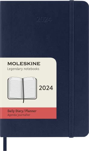 Moleskine Tagesplaner , 12 Monate 2024, Agenda 2024, Pocket 9x14, Softcover mit Gummizugverschluss, Farbe Saphirblau von Moleskine