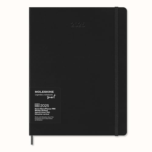 Moleskine Weekly Planner, Smart Kalender Pro 12 Monate 2025, Smart PRO Planner, Elastischer Verschluss, Schwarz, Extra Großformat 19x25 cm von Moleskine