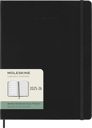 Moleskine Wochen-Notizkalender 2025-2026, 18-Monats-Wochenplaner mit Notizplatz, Harte Einband und Gummiband, XL 19 x 25 cm, Schwarz von Moleskine