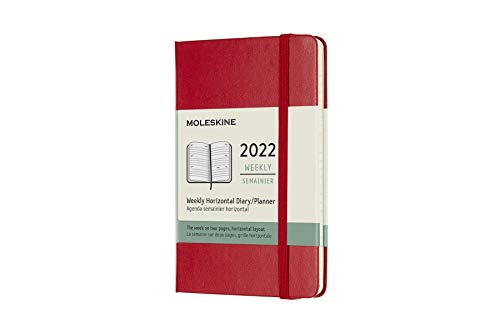 Moleskine Wochenkalender 2022, 12 Monate Wochenplaner, horizontal, fester Einband, Format Pocket 9 x 14 cm, Farbe Scharlachrot, 144 Seiten von Moleskine