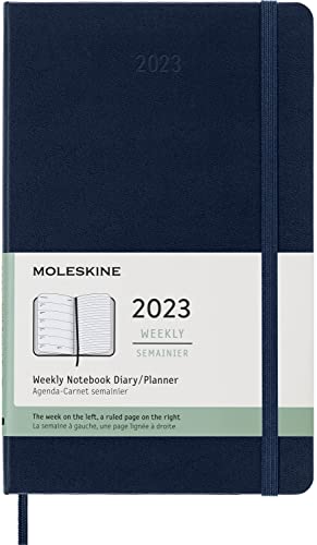 Moleskine Wochenplaner 2023, 12-Monats-Wochenkalender, Wochenplaner und Notizbuch, Hardcover, Großformat 13 x 21 cm, Farbe Saphirblau von Moleskine