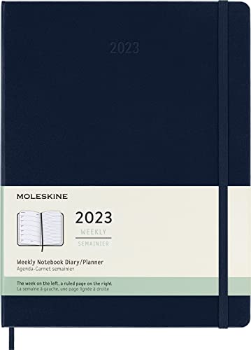 Moleskine Wochenplaner 2023, 12-Monats-Wochenkalender, Wochenplaner und Notizbuch, Hardcover, XL-Größe 19 x 25 cm, Farbe Saphirblau von Moleskine