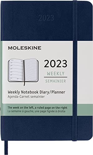 Moleskine Wochenplaner 2023, 12-Monats-Wochenkalender, Wochenplaner und Notizbuch, Softcover, Taschenformat 9 x 14 cm, Farbe Saphirblau von Moleskine
