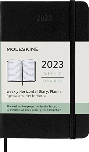 Moleskine Wochenplaner 2023, 12-Monats-Wochenkalender mit Horizontalem Layout, Horizontaler Wochenplaner, Hardcover, Taschenformat 9 x 14 cm, Farbe Schwarz von Moleskine