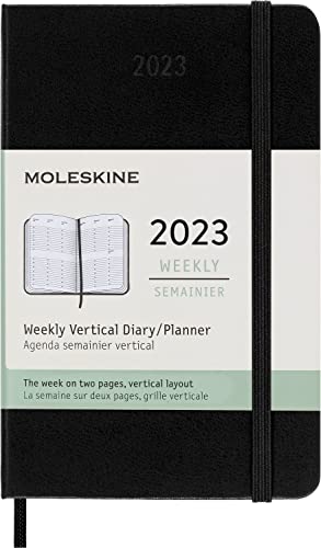 Moleskine Wochenplaner 2023, 12-Monats-Wochenkalender mit Vertikalem Layout, Vertikaler Wochenplaner, Hardcover, Taschenformat 9 x 14 cm, Farbe Schwarz von Moleskine