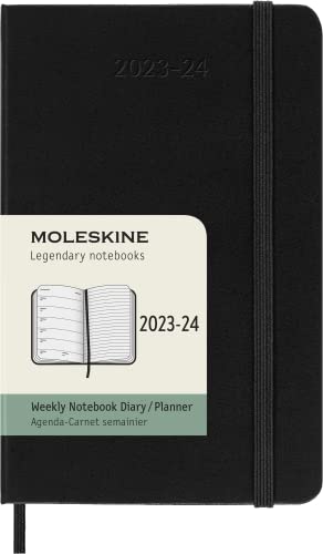 Moleskine Wochenplaner 2023-2024,18-Monate-Kalender, Akademischer Terminkalender, Hardcover-Wochenplaner, Taschenformat 9 x 14 cm, Farbe: Schwarz von Moleskine