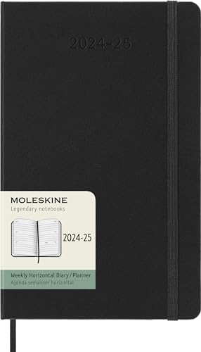 Moleskine Wochenplaner 2024-2025, Wochenplaner 18 Monate 2025, Agenda Horizontal mit Hardcover und Elastischem Verschluss, Großformat 13 x 21 cm, Farbe Schwarz von Moleskine