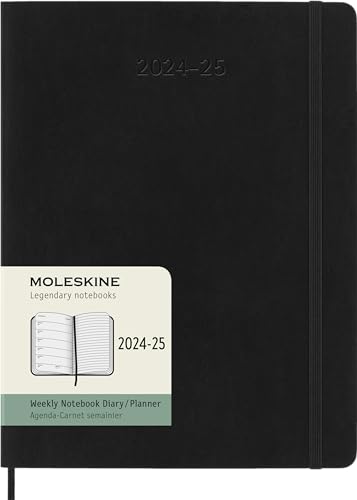 Moleskine Wochenplaner 2024-2025, Wochenplaner 18 Monate 2025 mit Platz für Notizen, Softcover und elastischem Verschluss, Extra Großformat 19 x 25 cm, Farbe Schwarz von Moleskine