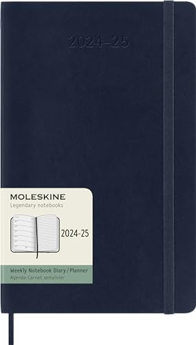 Moleskine Wochenplaner 2024-2025, Wochenplaner 18 Monate 2025 mit Platz für Notizen, Softcover und elastischem Verschluss, Großformat 13 x 21 cm, Farbe Saphirblau von Moleskine