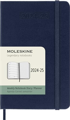 Moleskine Wochenplaner 2024-2025, Wochenplaner 18 Monate 2025 mit Platz für Notizen, mit Hardcover und elastischem Verschluss, Taschenformat 9 x 14 cm, Farbe Saphirblau von Moleskine