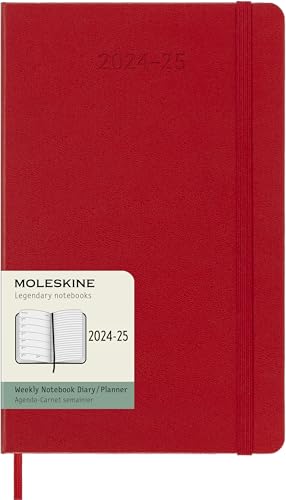 Moleskine Wochenplaner 2024-2025, WochenAgenda 18 Monate 2025 mit Platz für Notizen, mit Hardcover und elastischem Verschluss, Large Format 13 x 21 cm, Farbe Rot Scarlet von Moleskine