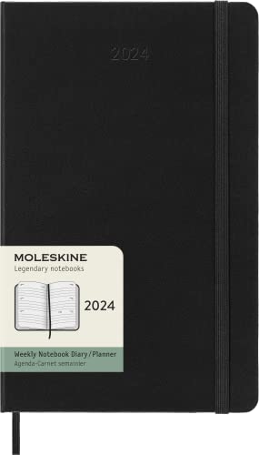 Moleskine Wochenplaner Horizontal, 12 Monate 2024, Agenda 2024, Large 13x21, Hardcover mit Gummizugverschluss, Farbe Schwarz von Moleskine