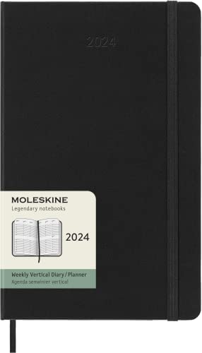 Moleskine Wochenplaner Vertikal, 12 Monate 2024, Agenda 2024, Large 13x21, Hardcover mit Gummizugverschluss, Farbe Schwarz von Moleskine