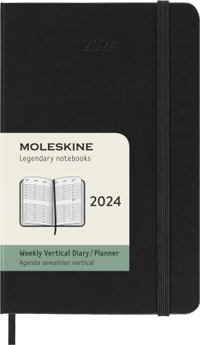Moleskine Wochenplaner Vertikal, 12 Monate 2024, Agenda 2024, Pocket 9x14, Hardcover mit Gummizugverschluss, Farbe Schwarz von Moleskine