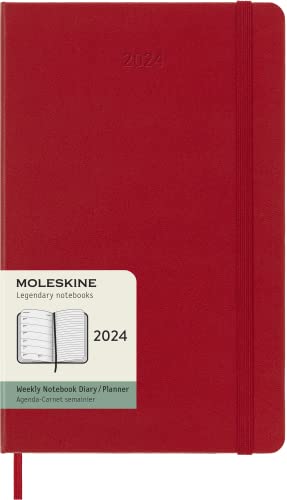 Moleskine Wochenplaner mit Platz für Notizen, 12 Monate 2024, Agenda 2024, Large 13x21, Hardcover mit Gummizugverschluss, Farbe Kaminrot von Moleskine