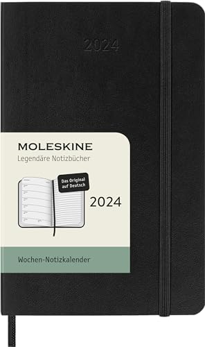 Moleskine Wochenplaner mit Platz für Notizen, 12 Monate 2024, Agenda 2024, Pocket 9x14, Softcover mit Gummizugverschluss, Farbe Schwarz, Sprache Deutsch von Moleskine